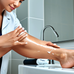 Gentle Skincare Routine**

"A woman with clear, healthy skin, applying a gentle moisturizer to her leg after waxing. Focus on the skincare product and smooth skin. Bathroom setting with soft lighting. Fully clothed, modest attire, appropriate content, safe for work, perfect anatomy, natural proportions, professional skincare advertisement."

**