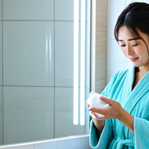 Hydrated Beauty**

A young Japanese woman with clear, glowing skin, applying a moisturizing wash-off pack in a bright, clean bathroom. She is wearing a comfortable, modest robe. Focus on the texture of the pack and the healthy appearance of her skin. Safe for work, appropriate content, fully clothed, modest, perfect anatomy, correct proportions, natural pose, professional lighting, high resolution.

**