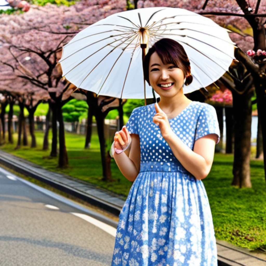 홈 왁싱과 샵 왁싱의 차이 - A cheerful Japanese woman in her late 20s, wearing a stylish, modest summer dress with floral patter...