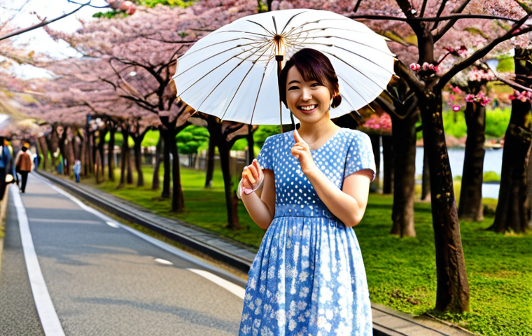 홈 왁싱과 샵 왁싱의 차이 - A cheerful Japanese woman in her late 20s, wearing a stylish, modest summer dress with floral patter...
