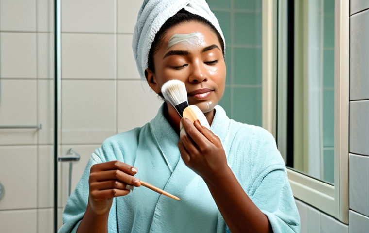 여드름 피부용 워시오프 팩 추천 - **Prompt:** "Close-up shot of a woman's face demonstrating the application of a charcoal wash-off pa...