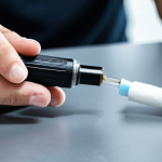 왁스 기기 세척 방법 - **

"A close-up shot of hands meticulously cleaning a disassembled vape pen with a cotton swab dippe...
