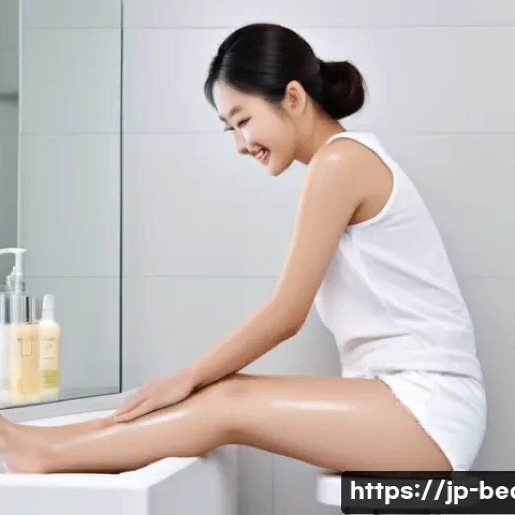 제모 크림과 왁싱 스트립 비교 - **Image Prompt 1: Gentle Hair Removal Cream Application**
    "A candid shot of a Japanese woman, mi...