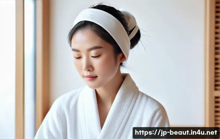 민감성 피부용 필오프 팩 추천 - A serene skincare scene featuring a Japanese woman with sensitive skin gently applying a soft, gel-t...