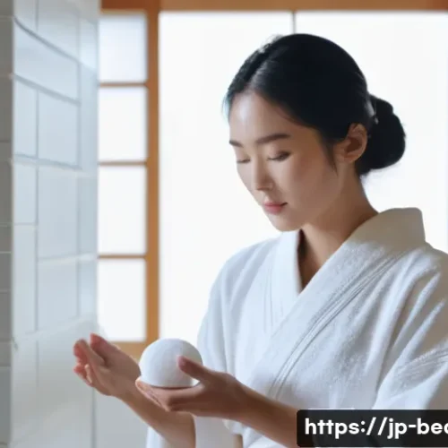 왁싱 시술 후 피지 제거 팩 추천 - A delicate skincare scene featuring a young Japanese woman gently cleansing her sensitive skin after...