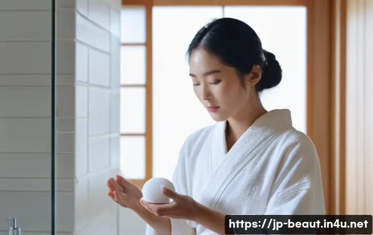 왁싱 시술 후 피지 제거 팩 추천 - A delicate skincare scene featuring a young Japanese woman gently cleansing her sensitive skin after...